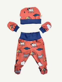 Orange Raining Cats & Dogs Newborn Baby Set