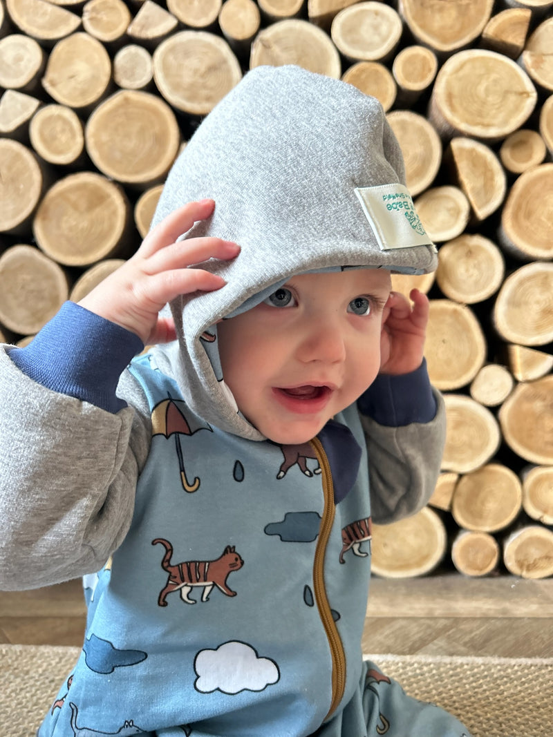 Blue Raining Cats & Dogs Baby and Children's Hooded Romper
