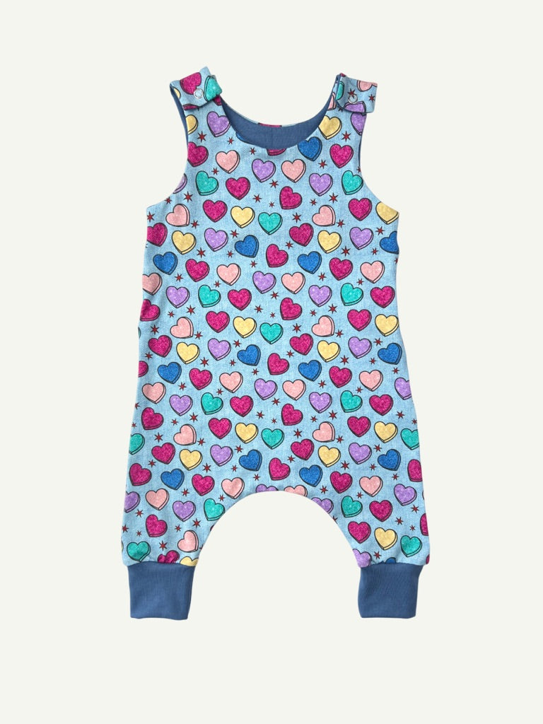 Denim Candy Hearts Baby and Children's Romper