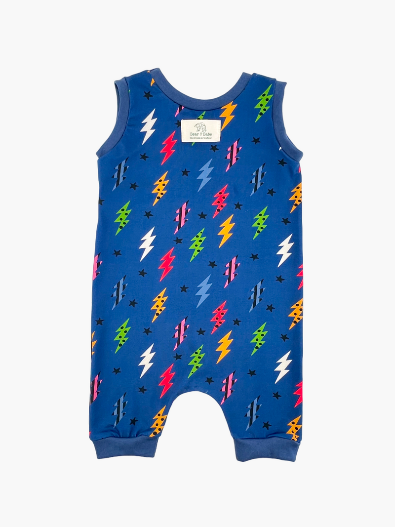 Navy Lightning Bolts Baby and Children's Short Romper