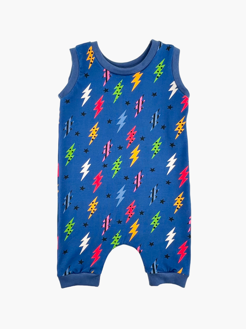 Navy Lightning Bolts Baby and Children's Short Romper