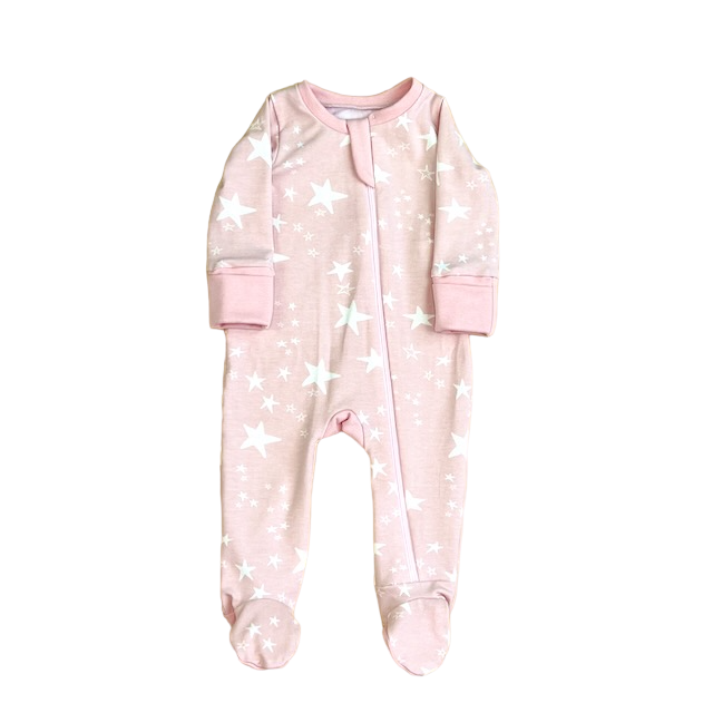 Pink Stars Baby and Children's Zip Sleepsuit