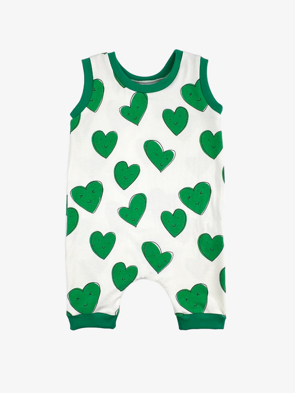 Green Happy Hearts Baby and Children's Short Romper