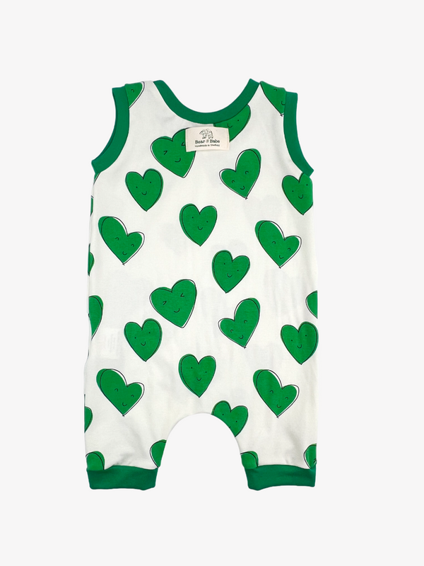 Green Happy Hearts Baby and Children's Short Romper