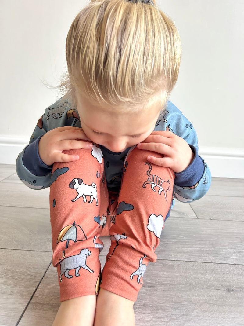 Orange Raining Cats & Dogs Baby and Children's Leggings