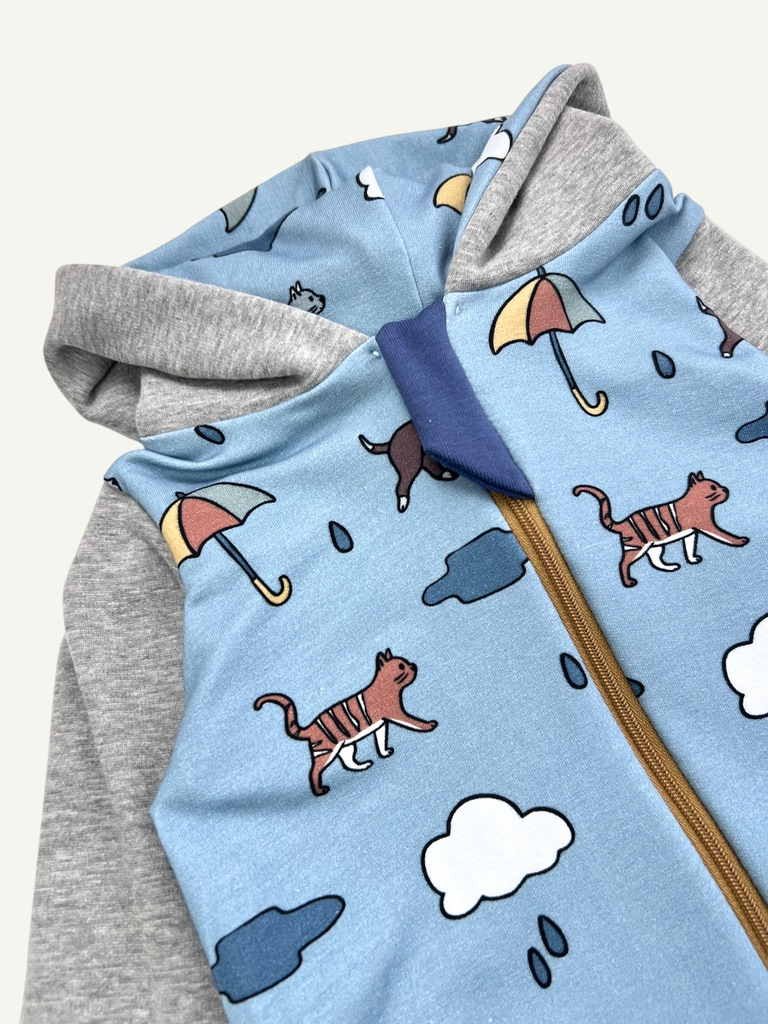 Blue Raining Cats & Dogs Baby and Children's Hooded Romper