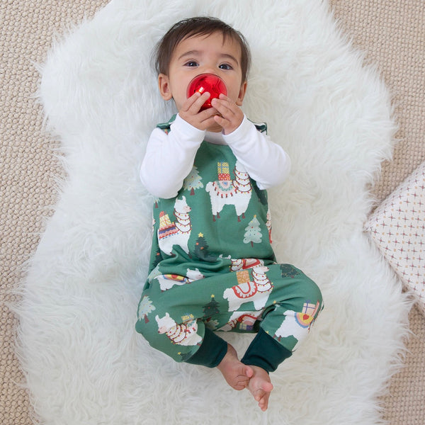 Green fa-la-la-la Llamas Baby and Children's Romper