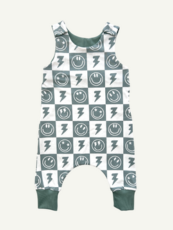 Sage Smiley Checkers Baby and Children's Romper