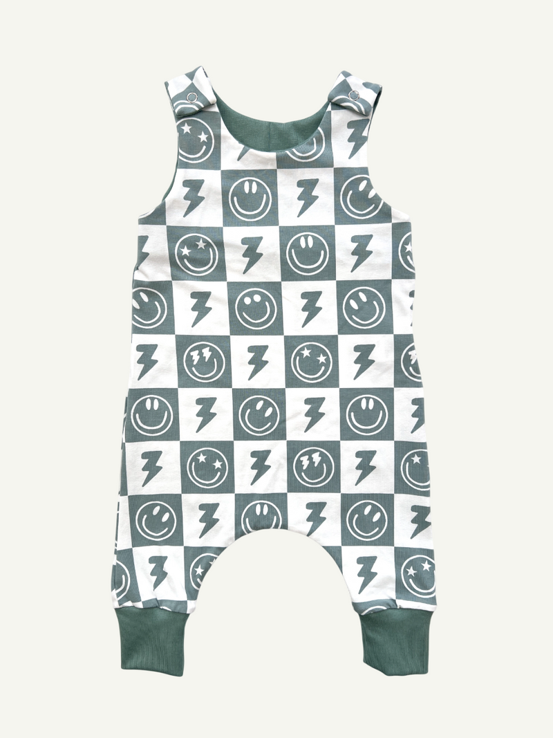 Sage Smiley Checkers Baby and Children's Romper