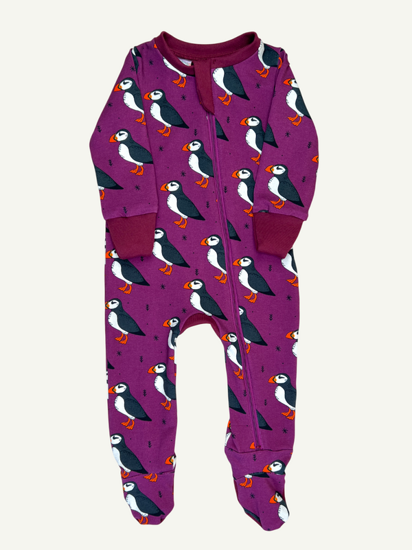 Plum Puffins Baby and Children's Zip Sleepsuit