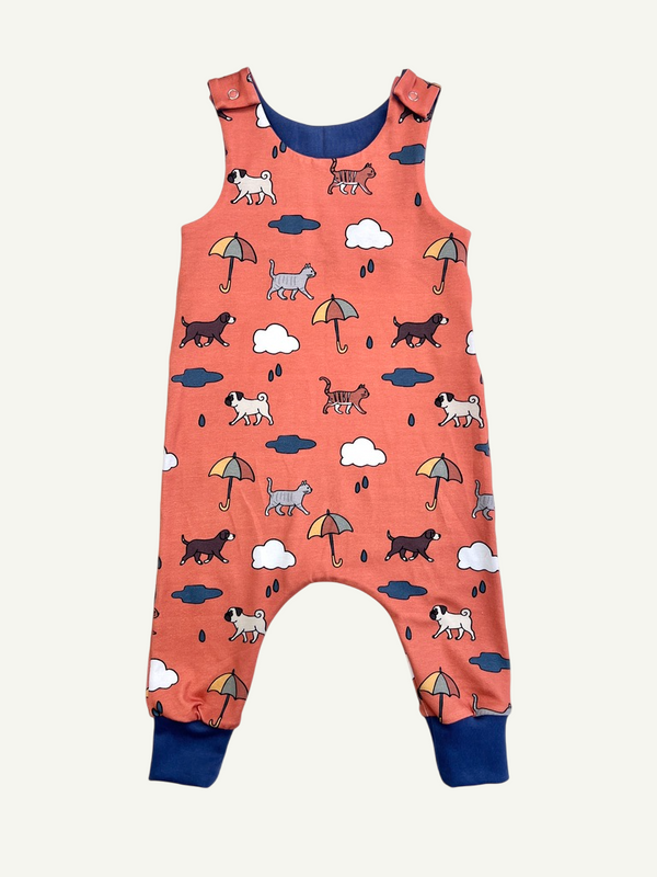 Orange Raining Cats & Dogs Baby and Children's Romper