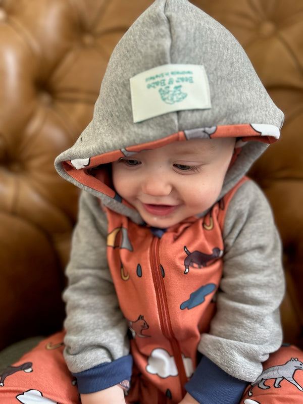 Orange Raining Cats & Dogs Baby and Children's Hooded Romper