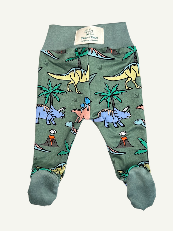 Green Dinosaurs Baby and Children's Footed Leggings