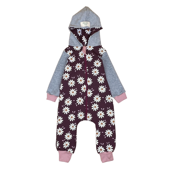 Burgundy Daisies Baby and Children's Hooded Romper