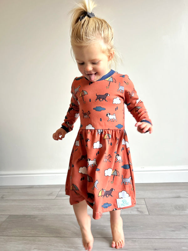 Orange Raining Cats & Dogs Baby and Children's Dress