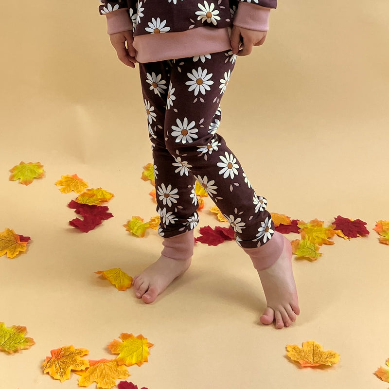 Burgundy Daisies Baby and Children's Leggings