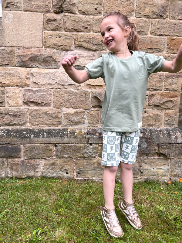 Sage Smiley Checkers Baby and Children's Shorts