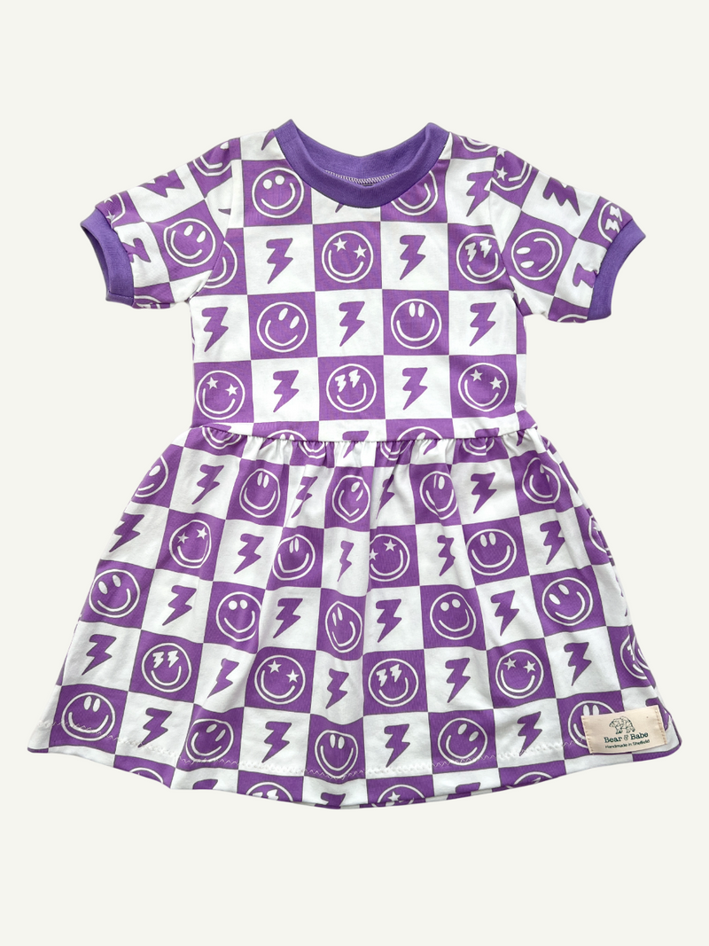 Purple Smiley Checkers Baby and Children's Dress
