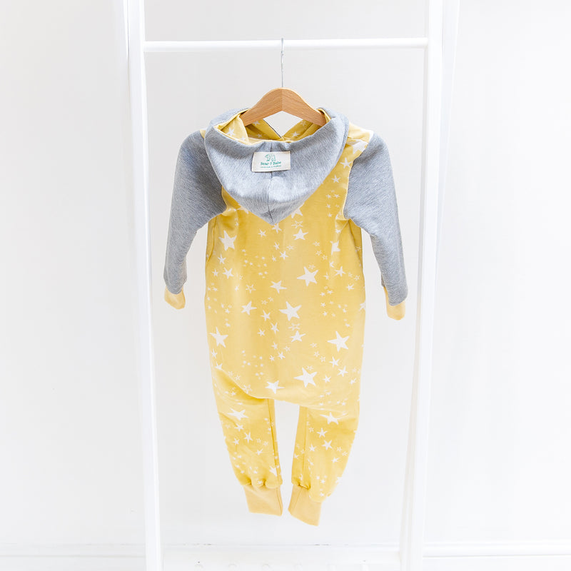 Yellow Stars Baby and Children's Hooded Romper