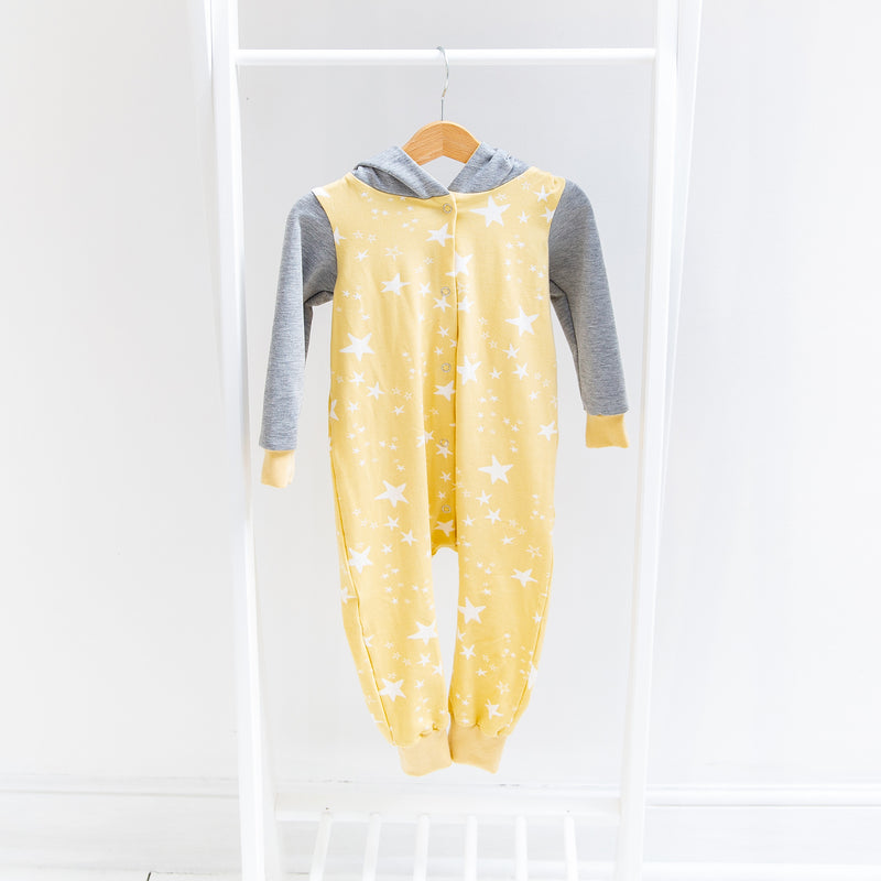 Yellow Stars Baby and Children's Hooded Romper