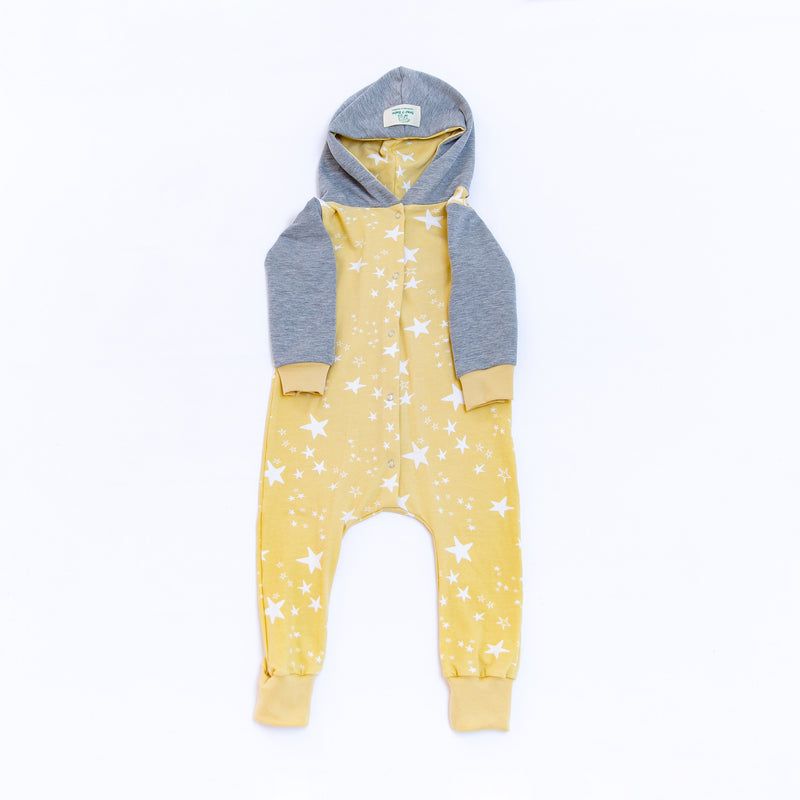 Yellow Stars Baby and Children's Hooded Romper